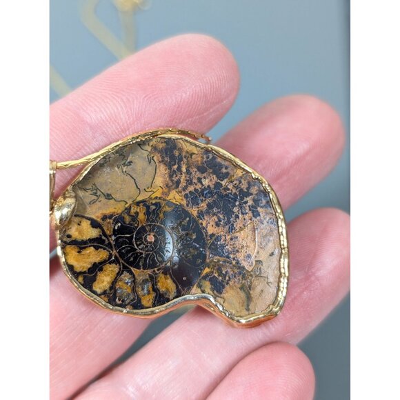 Vintage Brown Nautilus Shell Gold Dipped Pendant Necklace 28 in - Picture 8 of 9